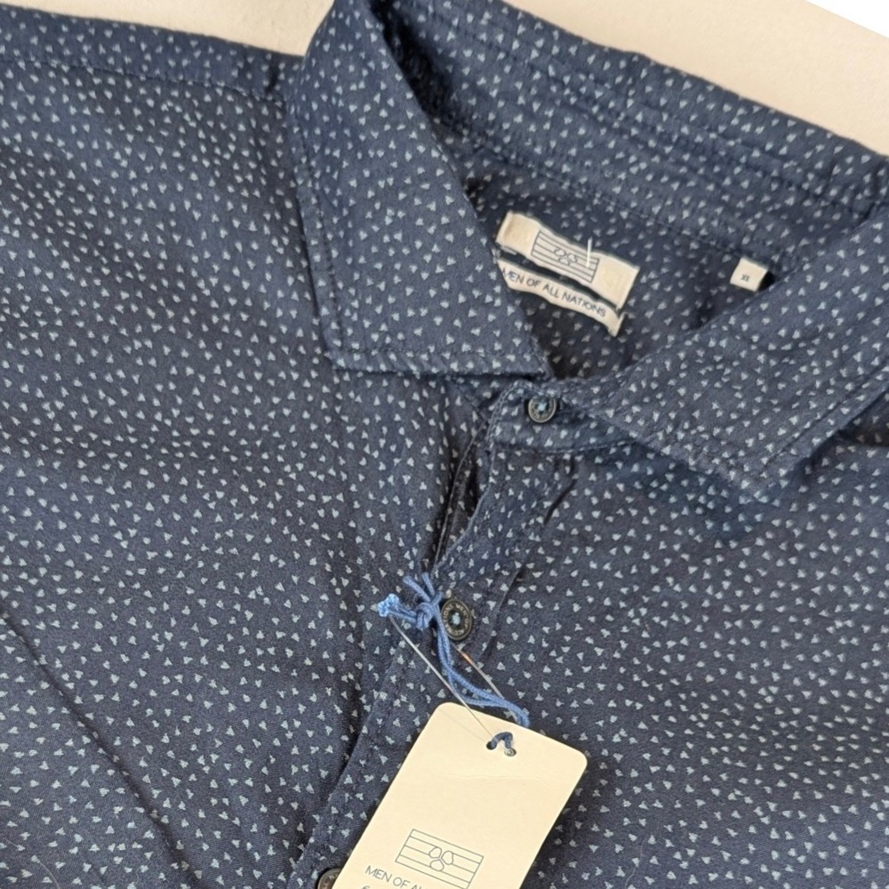 Men‎ Of All Nations Navy Blue Geometric Print Cotton Button Down Shirt XL